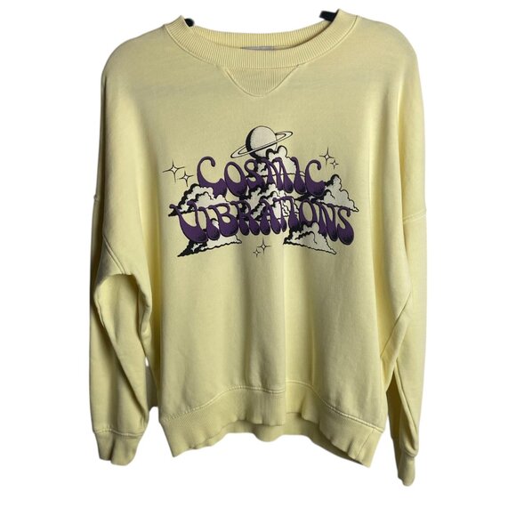 Quicksilver Size Small Cosmic Vibrations Boxy Crewneck Sweatshirt Butter Yellow - Picture 2 of 6
